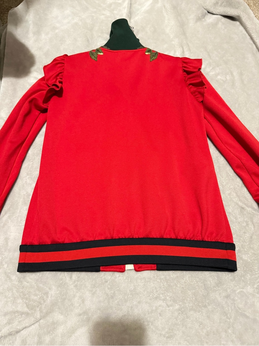 Gucci Red Embroidered Ruffle-Shoulder Bomber Jacket - Picture 11 of 11